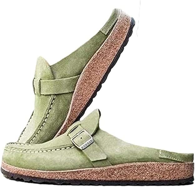 Women's Clogs Suede Sandals Flat Mule Sandals Buckle Decoration