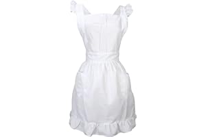 LilMents Retro Adjustable Ruffle Apron with Pockets, Small to Plus Size Ladies
