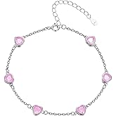 EVERU 925 Sterling Silver Birthstone Bracelet 12 Color Options Diamond Heart Bracelet Jewelry Gift for Women