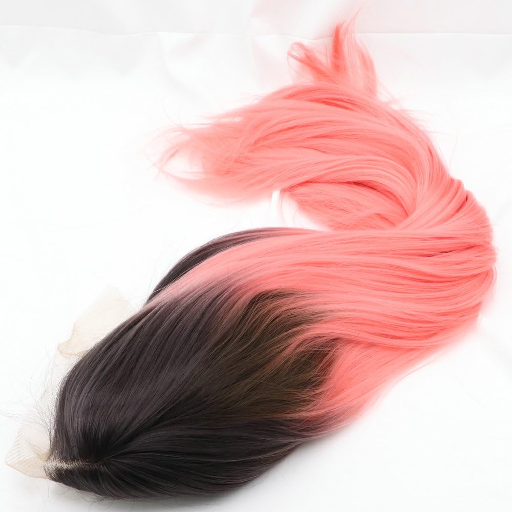 SereneWig 24" Ombre Bright Pink Wig Long Straight Synthetic Lace Front Wigs for Women Cosplay Daily Party Use Pink Ombre Heat Resistant Fiber Women Replacement Lace Wigs Drag Queen