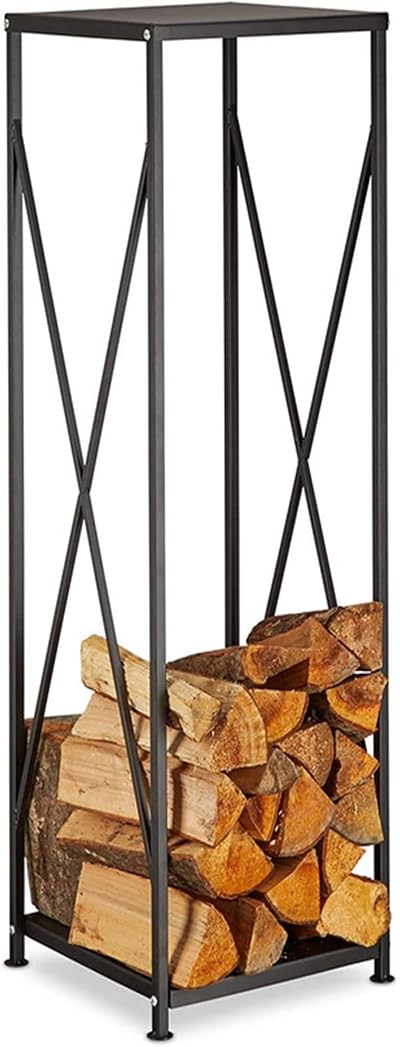 Gr8 Garden Tall Black Metal Firewood Rack Log Storage Holder 111.5cm