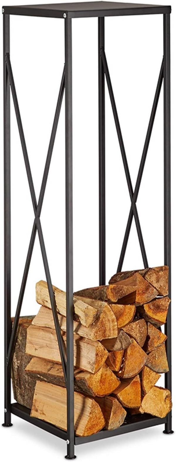 Gr8 Garden Tall Black Metal Firewood Rack Log Storage Holder 111.5cm