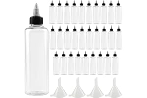 MAHIONG 30 PCS 8 oz Plastic Squeeze Bottles, Round Dispensing Bottles with Twist Top Cap and Funnel for Crafts, Kitchen, Household, Clear