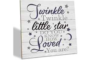 SUSZDOU Nursery Decor, Wood Plaque Table Art Sign 6.2 * 6.2inch, Decorations for Baby Boys Room, Nursery Decor for Neutral, Twinkle Twinkle Little Star Do You Know How Loved You Are