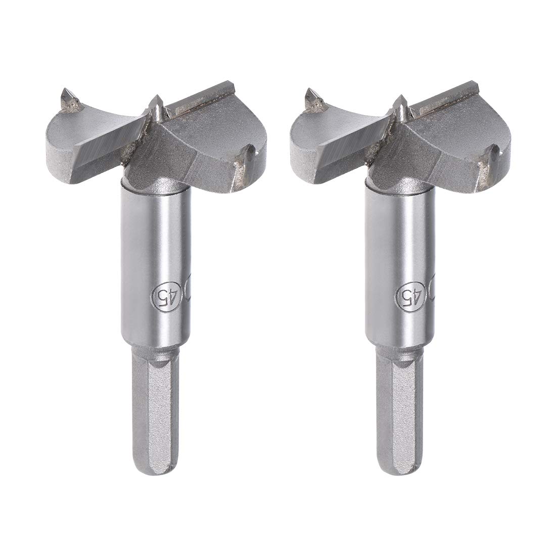 sourcing map Forstner Drill Bits 45mm, Tungsten Carbide Wood Hole Saw Auger Opener Woodworking Hinge Hole Drilling Boring Bit Cutter 2Pcs Gray