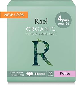 Rael Organic Cotton Sanitary Pads - Petite Size, Light Absorbency, Unscented, Ultra Thin Pads for Women, Perfect for Teens (56 Total)