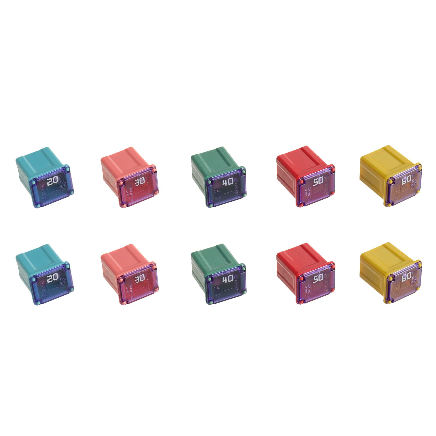 BOJACK Jcase Fuse Assortment 20A 30A 40A 50A 60A Automotive Low Profile Box Shaped Fuse Kit for Trucks ＆ Cars (Pack of 10, 2 for each Amp)