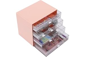 OSteed Desk Craft Organizer and Storage with 7 Flat Drawers, Stackable Plastic Desktop Accessories & Workspace Organizer for 