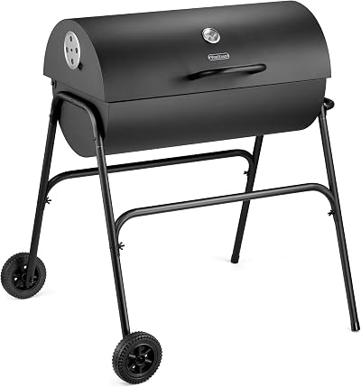 VonHaus Charcoal BBQ Portable Barrel Grill 2 in 1 Smoker with Cast Iron Grill
