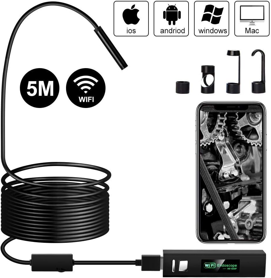 Jadeke Wireless Endoscope Digital WiFi Borescope Inspection Camera 2.0 Megapixels IP68 Waterproof HD Snake Camera with 8pcs Adjustable LED for Android and iOS Smartphone iPhone Samsung Tablet
