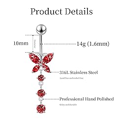 LEE&RO Red Belly Button Ring Red Belly Rings 14G
