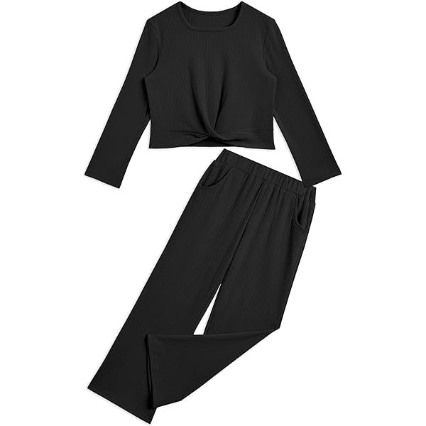 Cute Girls Outfits Girls' 2-Piece Outfits - Long Sleeve Crop Top Hoodies & Flare Sweatpants Sets Size 4-13 Years Tween Girls Crop Top And Flare Pants Outfits