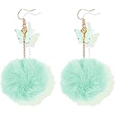 Butterfly Pom Pom Earring for Women Faux Fur Fluffy Tassel Drop Dangle Earrings For Winter Cute Christmas Jewelry Stocking Stuffers