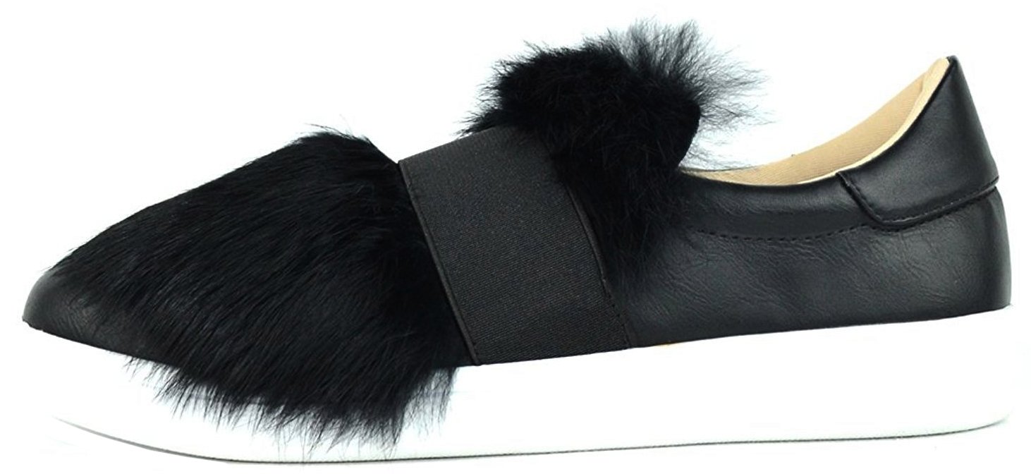 Chase & Chloe Women's Faux Fur Metallic Banded Slip-On Fashion Sneaker (7 B(M) US, Black) - Image 3