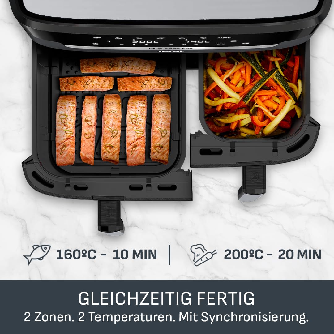 Tefal Dual Easy Fry Heißluftfritteuse 8,3 L – Airfryer mit 2 Kammern & XL-Schublade, 7 Programme, 2700 W, Extra-Crisp-Technologie, fettarm frittieren & energiesparend, spülmaschinenfest EY9018 4
