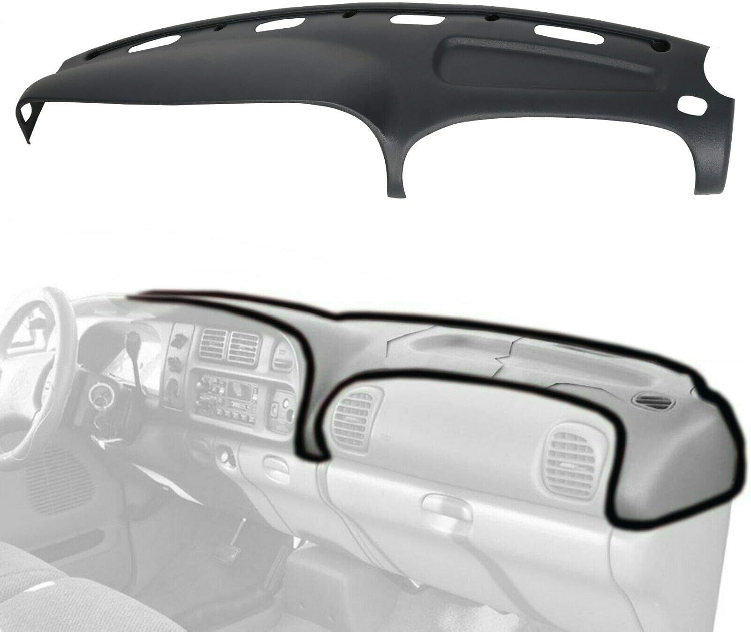 ECOTRIC Grey Molded Plastic Dash Pad Cover Dash Protector Dashboard Overlay Fits 1998-2002 Dodge Ram Trucks