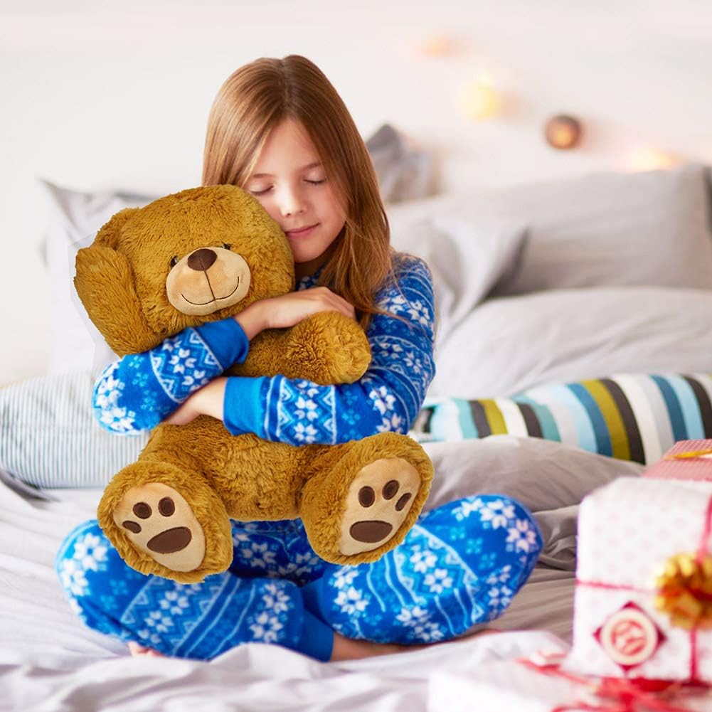 LotFancy 17" Teddy Bear Stuffed Animals Plush, Cuddly Stuffed Bear with Footprints, Gifts for Kids Girls Boys Birthday Valentines Mothers Day Party Favor: Toys & Games