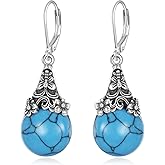 Turquoise Filigree Dangle Teardrop Earrings 925 Sterling Silver Turquoise Leverback Filigree Drop Earrings for Women Jewelry Gifts