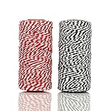 Tenn Well Bakers Twine, 656 Feet 2mm Striped Cotton Twine Ribbon for Gift Wrapping, Baking, Crafting and Festival Decoration (328 Feet/Roll)