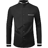 Mandarin Collar Dress Shirt for Men Clergy Shirt Collarless Button Down Business Casual Shirts