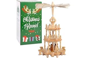 YeloZen Christmas Pyramids with 6 Candler Holders-18 Inches-3 Tiers Carousel-Wood Nativity Scene Set