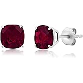 14k Gold 6MM Cushion Cut Stud Gemstone Earrings | Hypoallergenic Solitaire Gemstone Studs with 14K Gold Backs | Lightweight Birthstone Earrings with Gift Box by MAX + STONE