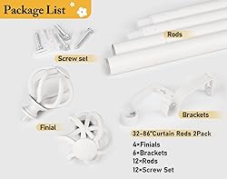 2 Pack Curtain Rods for Windows 48 to 84
