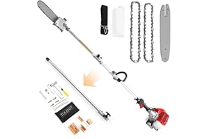 COOCHEER Pole Saw Gas Powered 58CC Extendable Long Reach to 16FT, 2 Cycle Powerful Gas Pole Chainsaw 11.5inch Guide Bar Gas Pole Saws for Tree Trimming,Pruning, High Efficiency,Upgrade