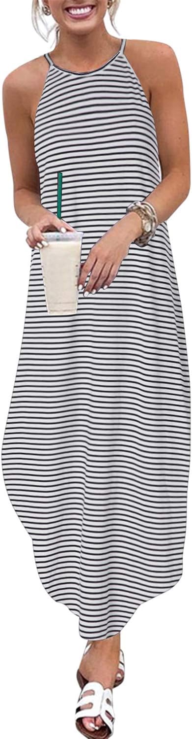 Summer Maxi Dresses for Women Loose Strap Long Dress Casual Beach Sundress