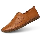 Men's Genuine Leather Loafer Shoes Slip On Soft Walking Shoes Perforated Driving Shoes