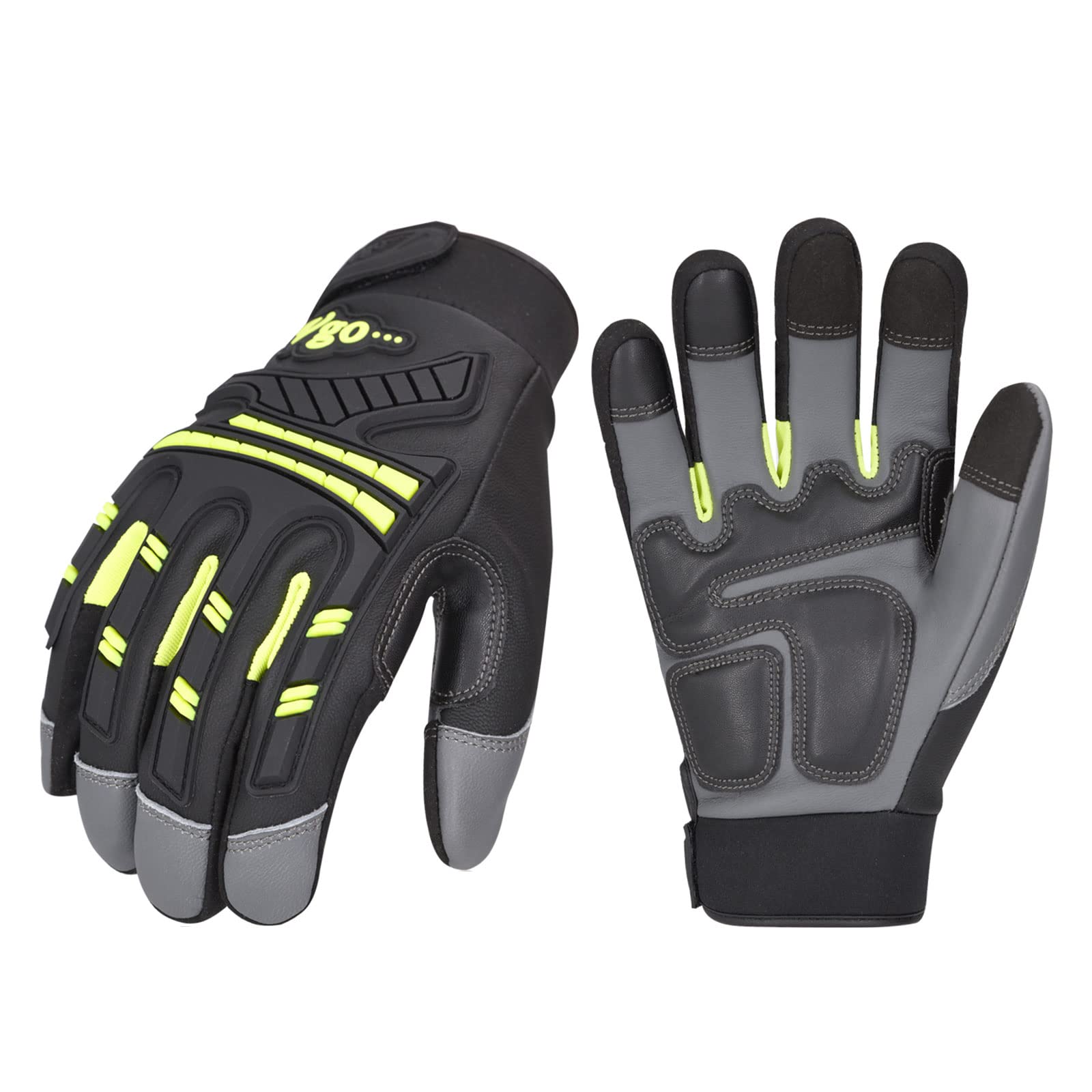 Vgo... Work Gloves Anti Impact Touchscreen in Goat Leather Water Repellent, Antivibration Utility Safety Gloves for Assembly Logistic Garden Warehouse, 1 pair
