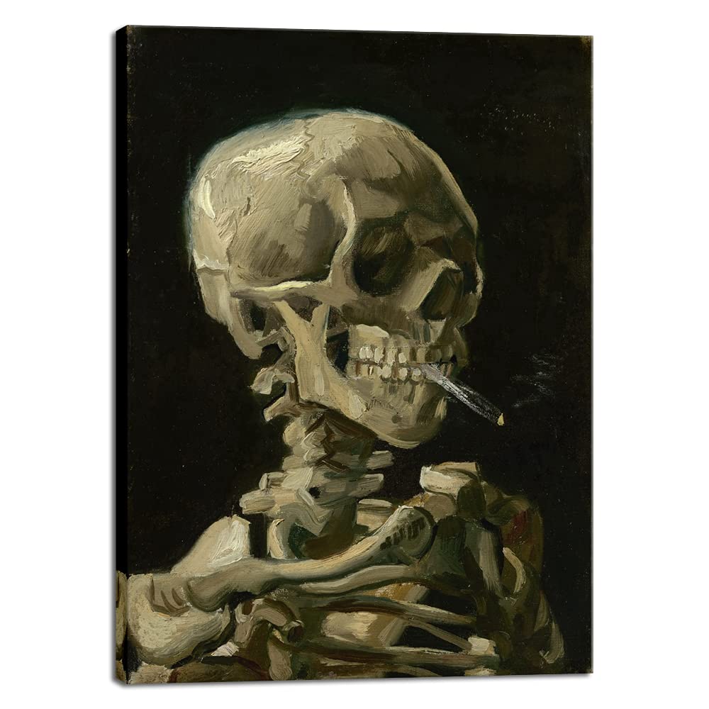 Wieco Art Skull of a Skeleton with Burning Cigarette, 1886 by Vincent Van Gogh Canvas Wall Art for Home Decor and Wall Decor Post-impressionism Canvas Prints Pictures Artwork — image 1