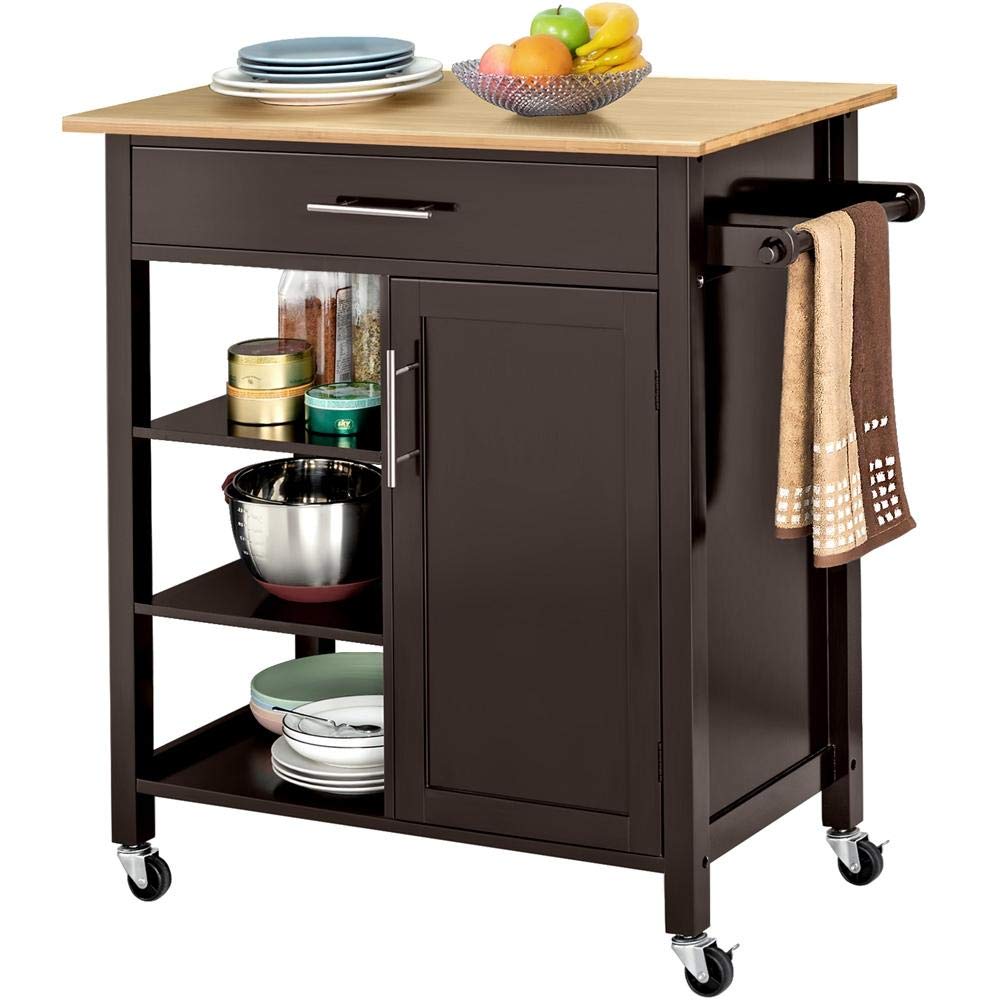 Yaheetech Kitchen Island Cart on Wheels with Bamboo Top/Storage Drawer