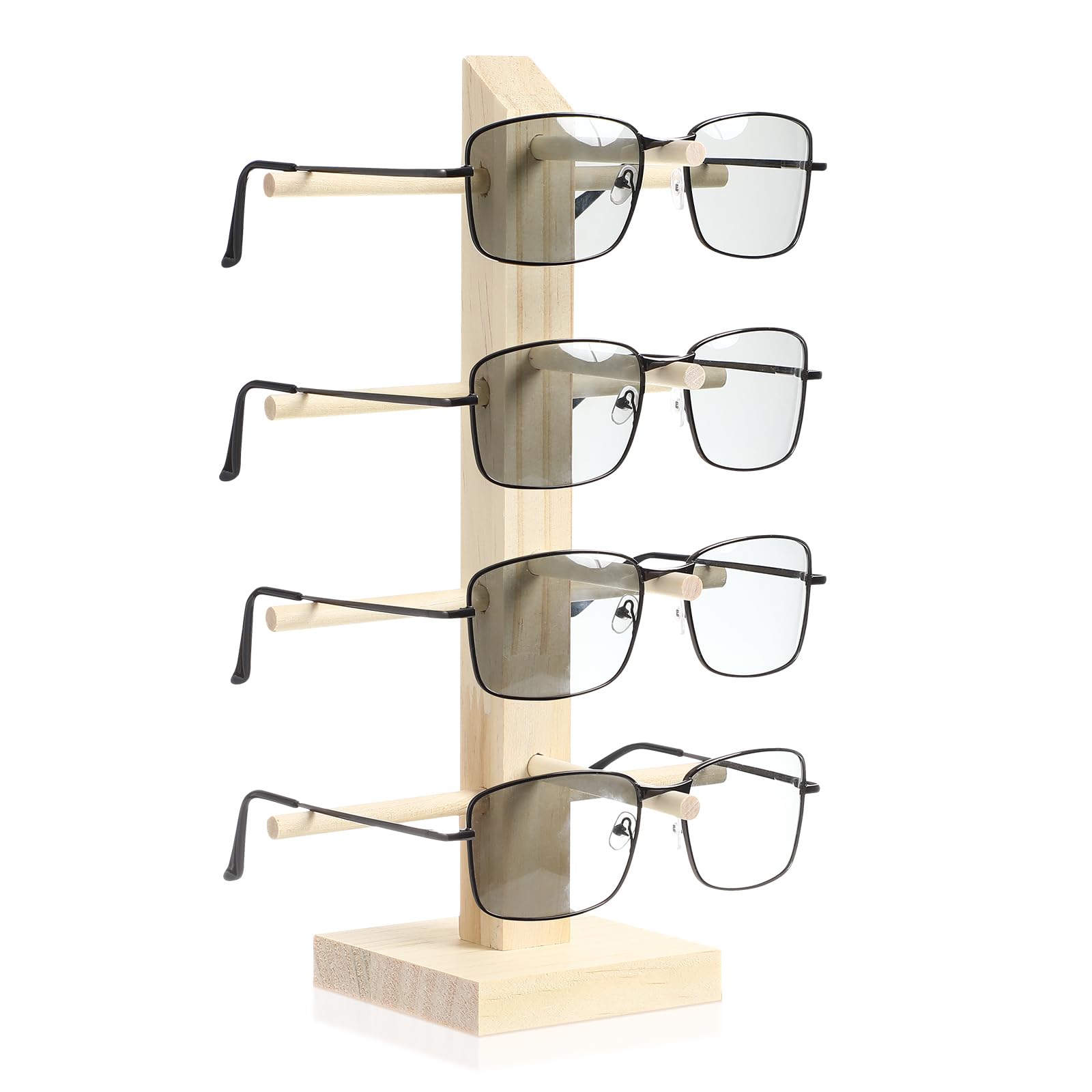 Amosfun 4 Layers Wooden Glasses Rack, Sunglass Display Stand, Desktop Eyeglasses Organizer, Decorative Eyewear Shelf for Home, Office