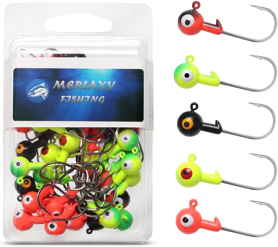 MERLAXY Fishing Lures Jig Heads with Double Eye Ball Head, Sharp Fishing Hooks for Bass Trout Freshwater,Saltwater Multi Pack