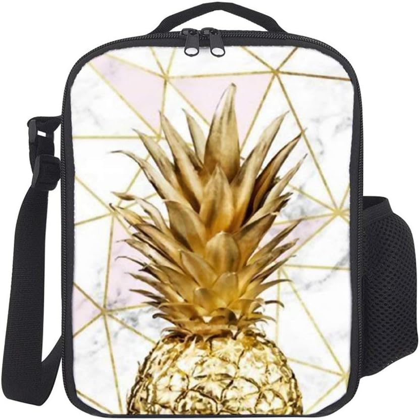SARA NELLSARA NELL Kids Lunch Backpack Rose Gold Geometric And Gold Pineapple Lunch Bag Lunch Box Cooler Meal Prep Lunch Tote With Shoulder Strap For Boys Girls Teens Women Adults