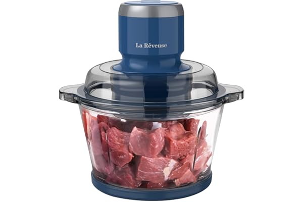 La Reveuse Food Processor,Electric Food Chopper with 7-Cup (1.7L) Glass Bowl, 4 Bi-Level Blades for Chopping,Grinding,Mincing