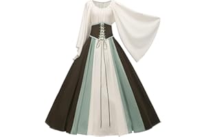 SHOPESSA Women's Plus Size Victorian Dress Flare Sleeve Off Shoulder Medieval Vintage Dresses with Corset Patchwork Ball Gown