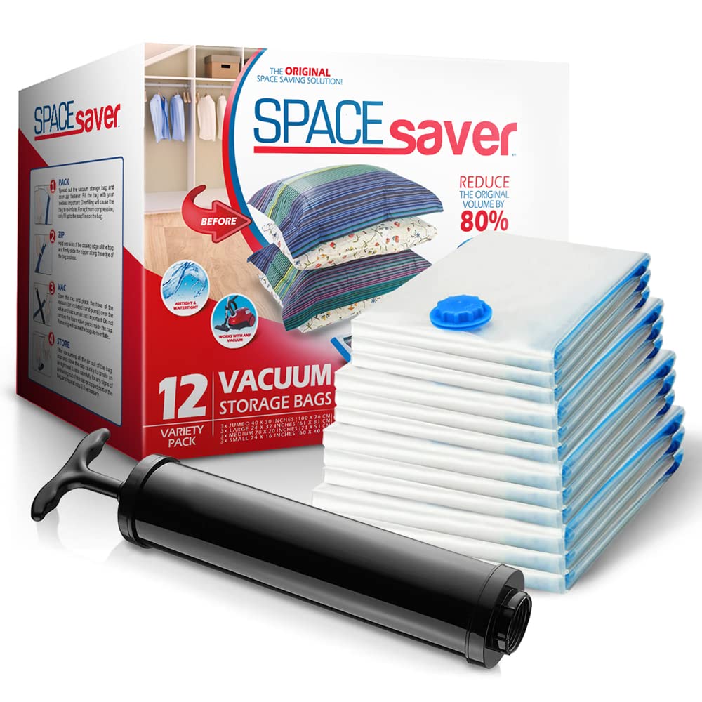 Photo 1 of 12-Pack Variety Vacuum Storage Bags for Comforters, Blankets & Clothes – Vacuum Sealed Compression Bags with Hand Pump – Space Saver Storage Bags for Bedding,Travel & Organization (3S, 3M, 3L & 3XL)