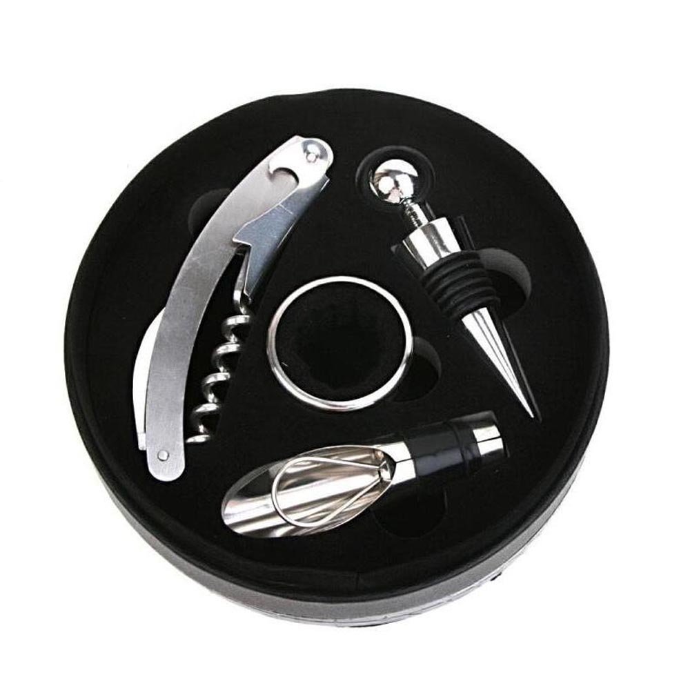 Vina Wine Opener Gift Set, 4 Pieces Wine Bottle Accessory Kit Includes: Stainless Steel Wine Corkscrew, Drop Ring, Wine Pourer, Wine Stopper, Arranged In a Elegant Box, Brown