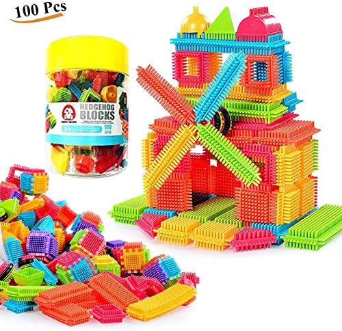DBHstore Children Building Blocks Toy, 100 Pcs Bristle Blocks Set Toddlers Educational Building Creative Toys with Bucket for Boys Girls Learning Cognition, Build Wonderful Blocks World