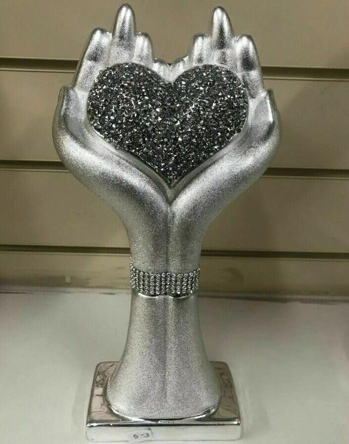 Amazing Gift Modern Heart Hand Stunning Love Ornament Figurine, Handmade Craft, Crushed Diamond Display, 30cm, Wedding Anniversary, Christmas Birthday Present, Home Decor