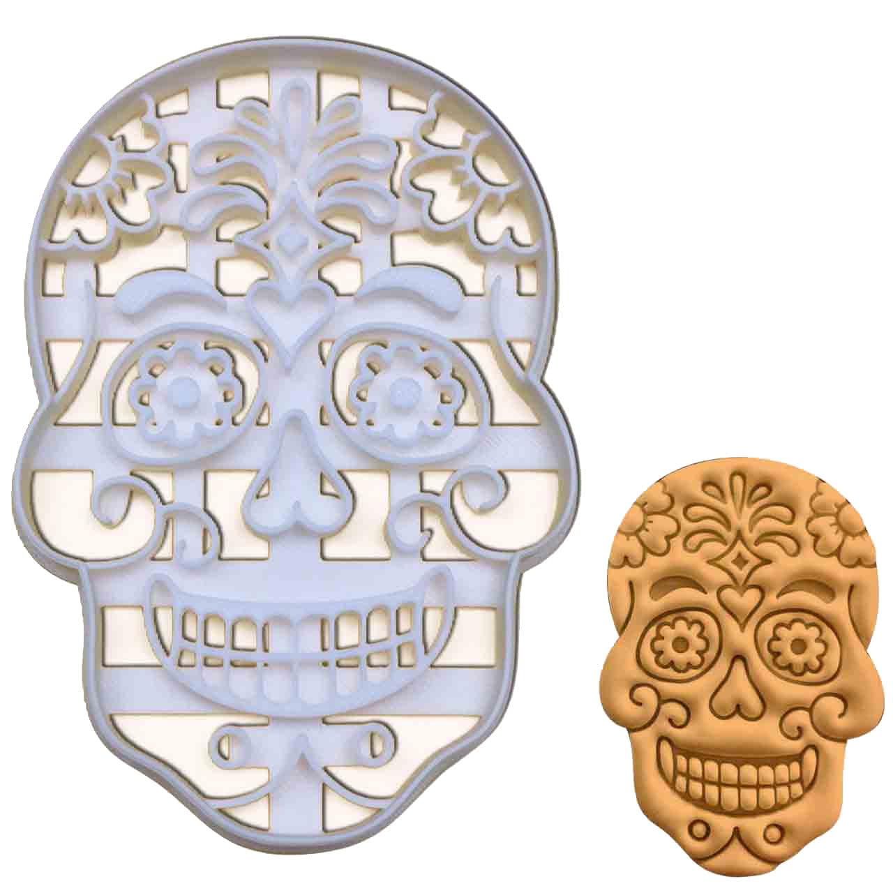 BAKERLOGY Floral Skull Day of The Dead Cookie Cutter - Detailed Biscuit Cutter Design for Baking and Crafts, Ideal on Fondant, Dough, Clay