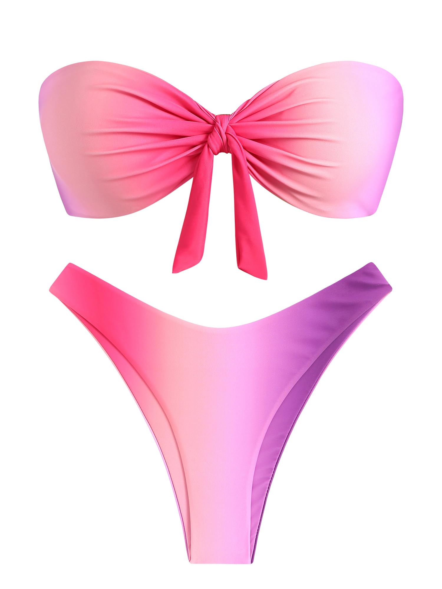 Photo 1 of ZAFUL Knotted Bandeau Bikini for Women Strapless Swimsuits High Cut Bathing Suit Sexy 2 Piece Swimwear Purple Gradient S