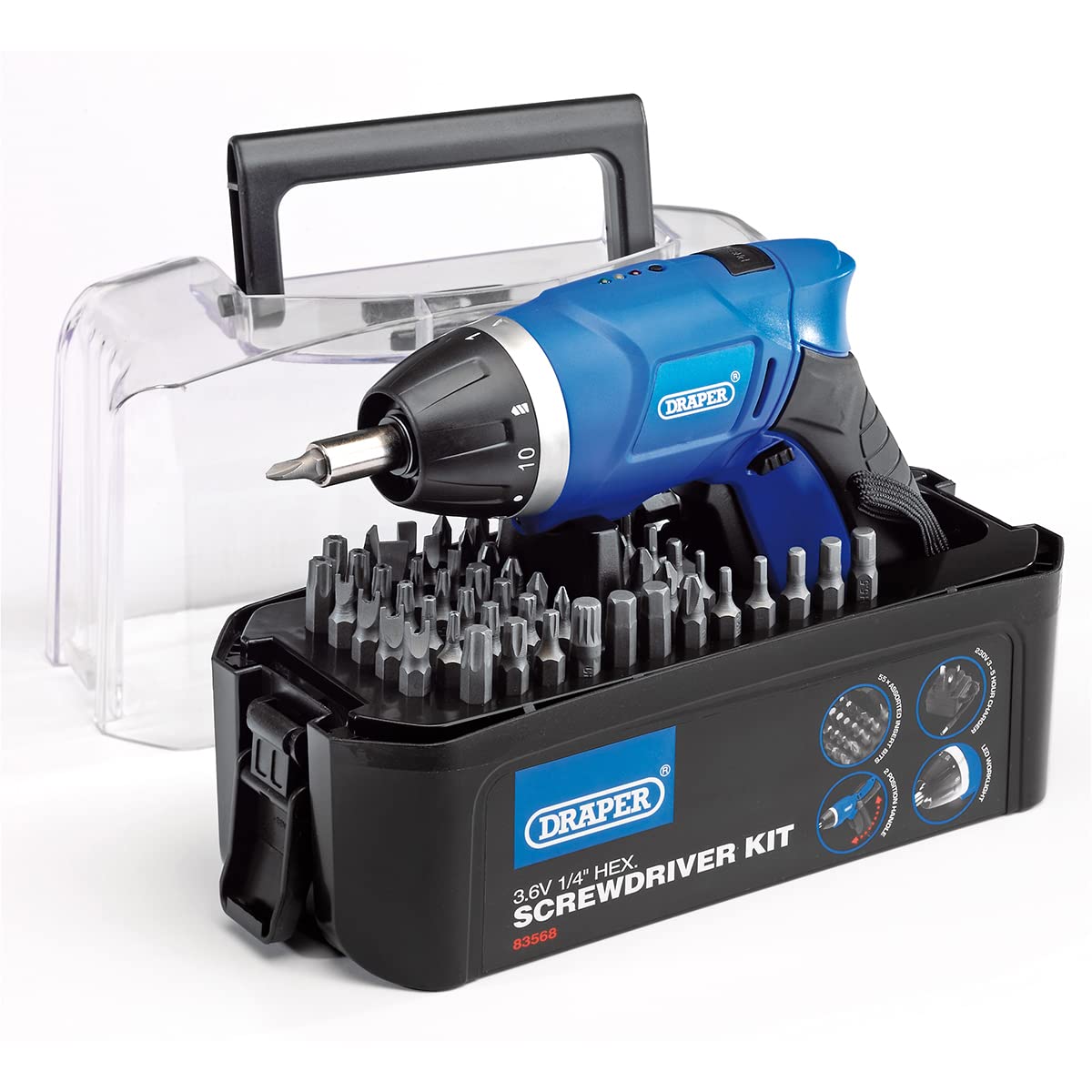 Draper Storm Force 3.6V Cordless Li-Ion Screwdriver and 50-Bit Kit