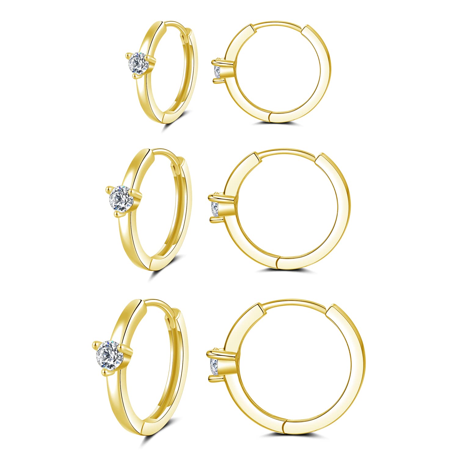 wynn's Silver Hoop Earrings for Women, 925 Sterling Silver Hoop Earrings, Multi-pierced Cubic Zirconia Hoop Earring Set, Gold Tiny Huggie Cartilage Sleeper Hoops Earrings for Women Girl, 8/10/12mm