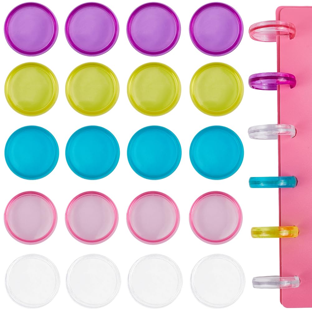 CRASPIRE 100Pcs 24mm Book Binding Discs 5 Colors Plastic Round Transparent Binder Discs Discbound Expansion Discs Flexible Loose Leaf Binder Rings for Add Extra Pages DIY Notebook Planner