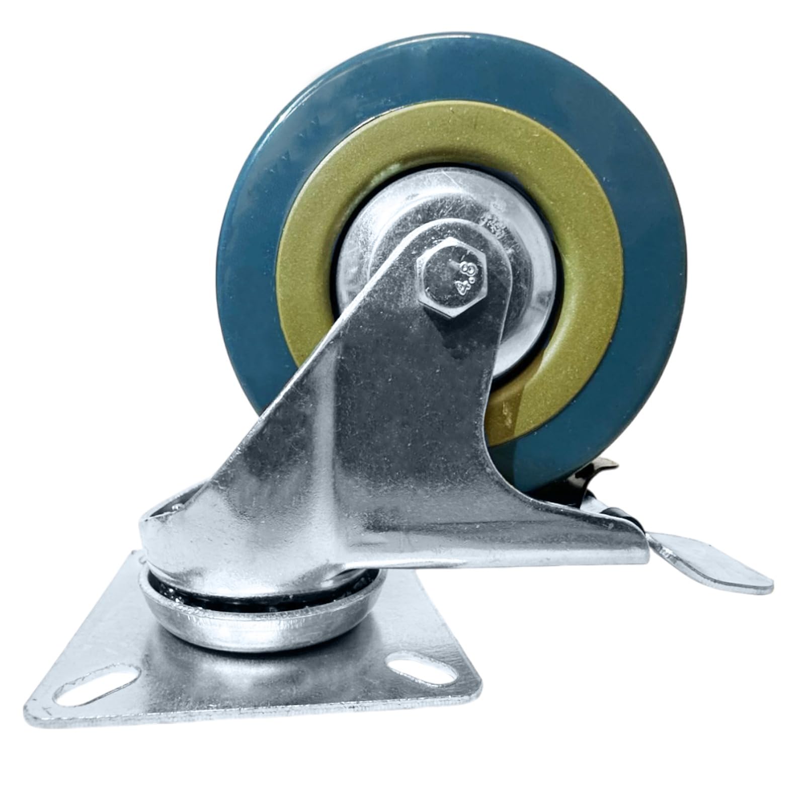 EDS Heavy Duty Castor Wheels Set of 4 75mm Furniture Moving Wheels Trolley Caster Wheel for Furniture upto 200KG with Free Bolt Fitting (2 with Brakes and 2 without) (Silver, 50 x 17 mm)