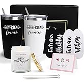 Engagement Gifts for Couples Women, Cool Wine Engaged Tumbler Gift Set Newly Presents for his and her him Fiance Fiancee Friend, Girlfriend Boyfriend Ideas with Straws, Socks, Candle & Greeting Card
