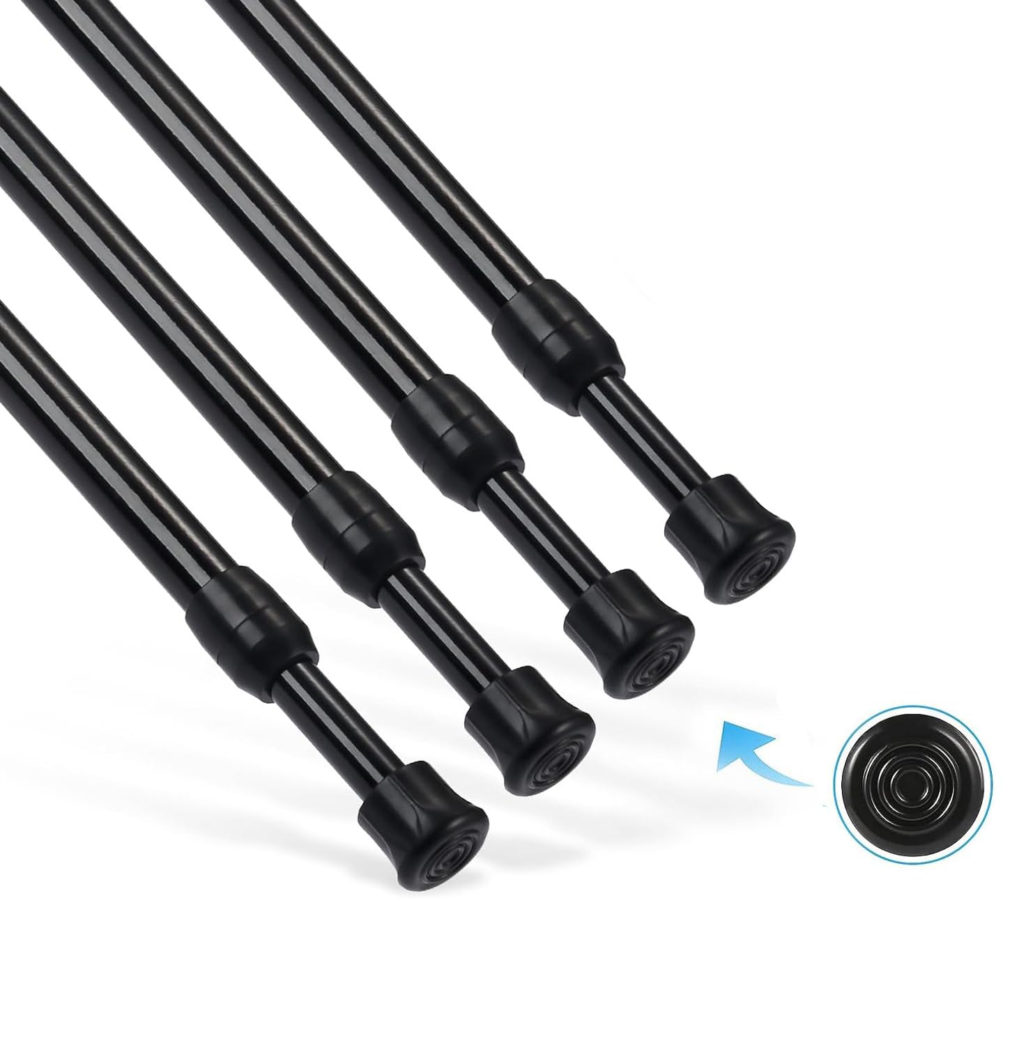 4Pcs Tension Rod, Goowin Tension Rods for Windows, No Drilling Rustproof Spring Adjustable Tension Curtain Rod for Doors, Windows, Wardrobe Bars, Drying Support Rods (Black, 60-110 cm-4 Pcs)